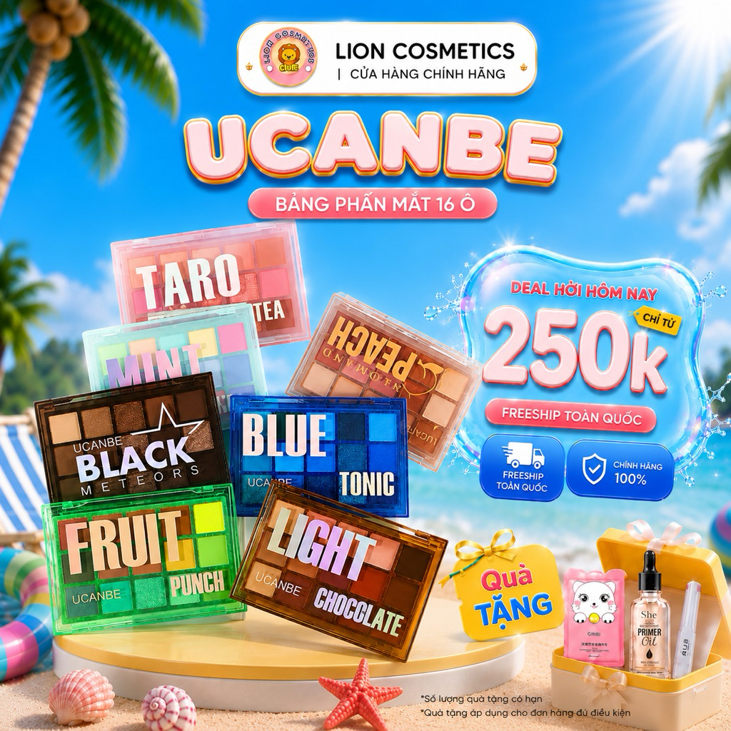 [ UCANBE] Bảng Phấn Mắt UCANBE 16 Ô Tông Nude Đào Dễ Dùng, Lì Nhũ Lên Màu Chuẩn, Không Rơi Bột