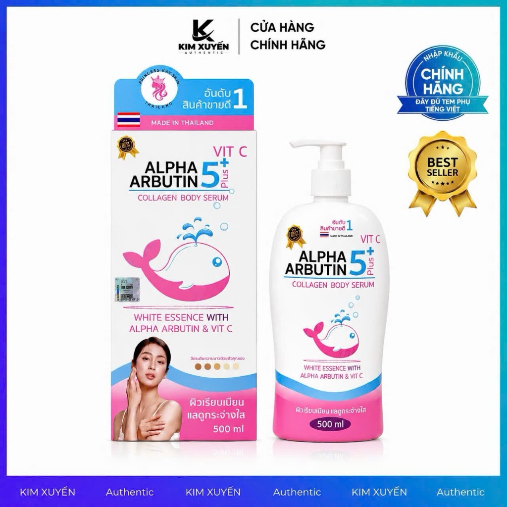 Sữa dưỡng thể Alpha Arbutin 5Plus+ Vit C Collagen Princess BKK Skin 500ML