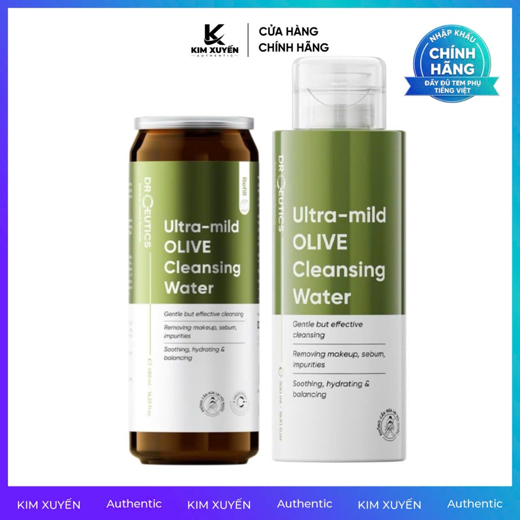 [NƯỚC] Tẩy trang Dr Ceutics Ultra-mild Olive Cleansing Water 480ML REFILL / 500ML