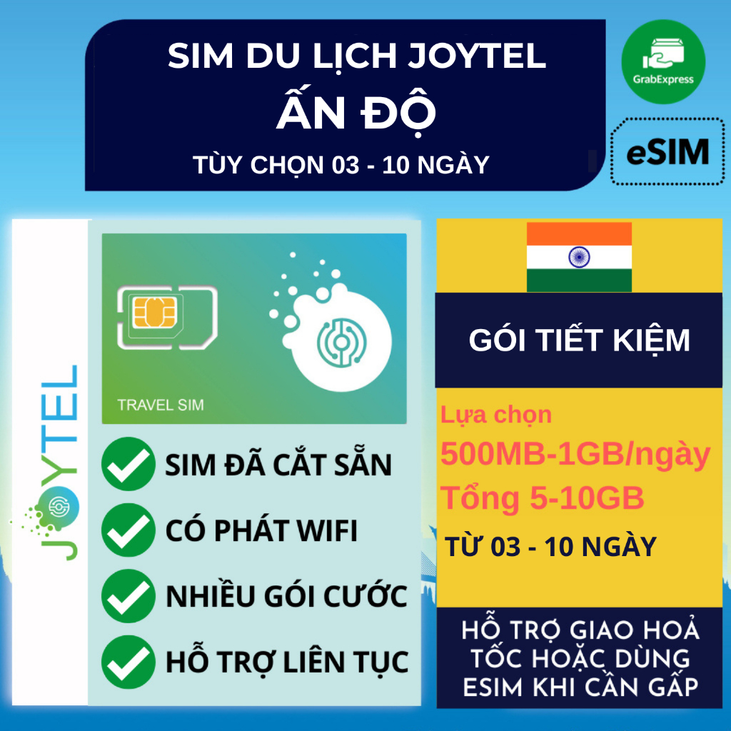 [GÓI TIẾT KIỆM] SIM DU LỊCH ẤN ĐỘ KHÔNG GIỚI HẠN INTERNET TỐC ĐỘ 4G TÙY CHỌN 03-10 NGÀY