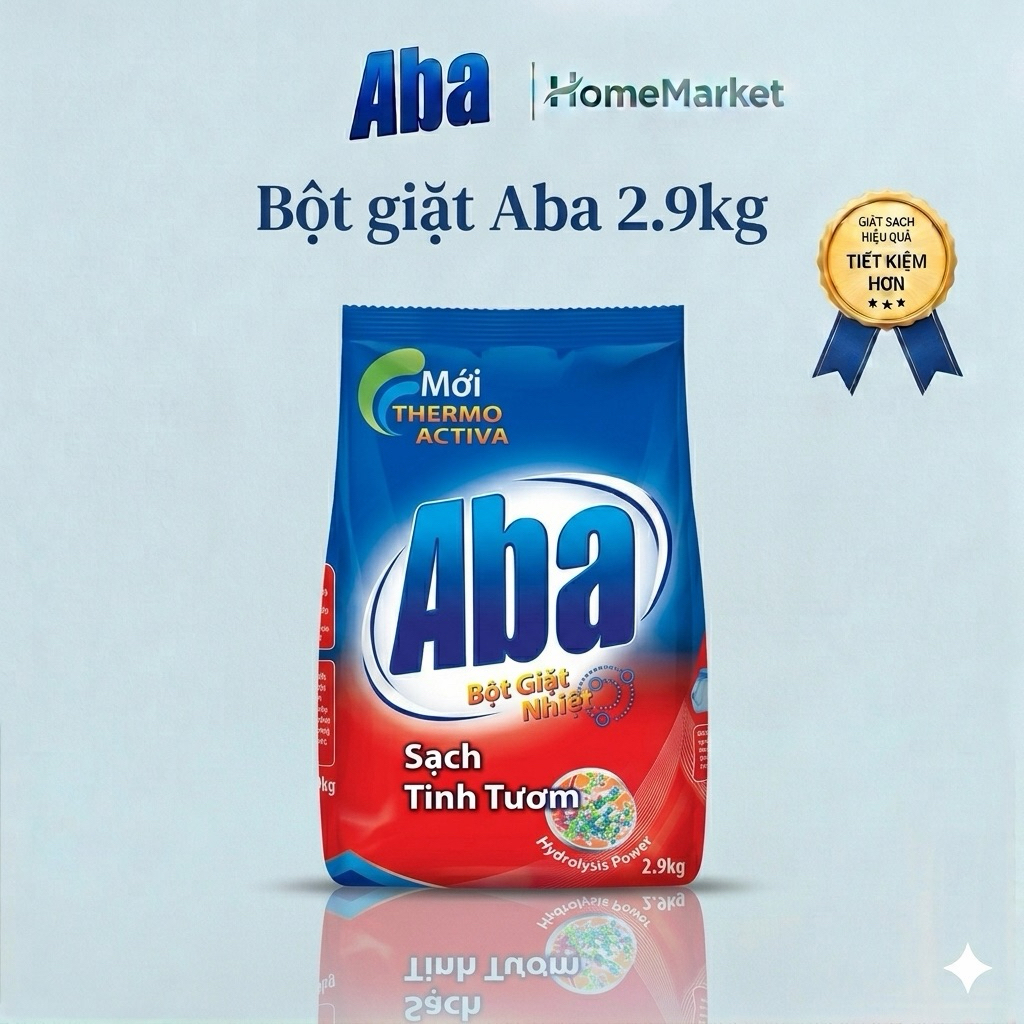 Bột Giặt Nhiệt Aba 2.6kg Sạch Tinh Tươm Trắng Sáng Khử Mùi Hiệu Quả Giặt Tay Giặt Máy Hương Thơm Dịu