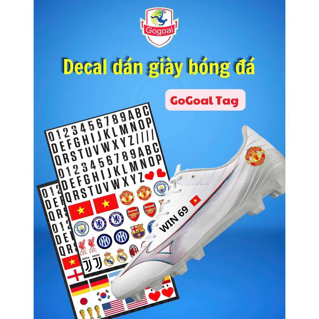 Miến Dán Gogoal Dán Giày Logo Các Câu Lạc Bộ Thể Thao không cần nhiệt