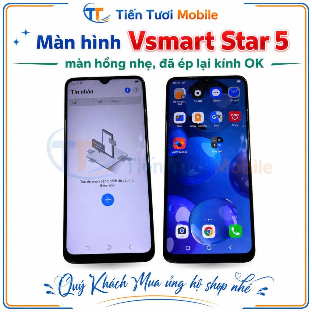 Màn hình vsmart Star 5 màn hồng nhẹ,đã ép lại kính Ok