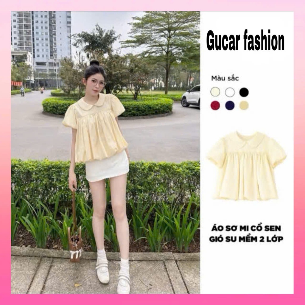 Áo Babydoll Nữ Chất Gió Su Mềm Cổ Sen Tay Bồng Dáng Bí-Áo Kiểu Tiểu Thư Hàn Quốc Nàng Thơ Đi Học Đi Làm