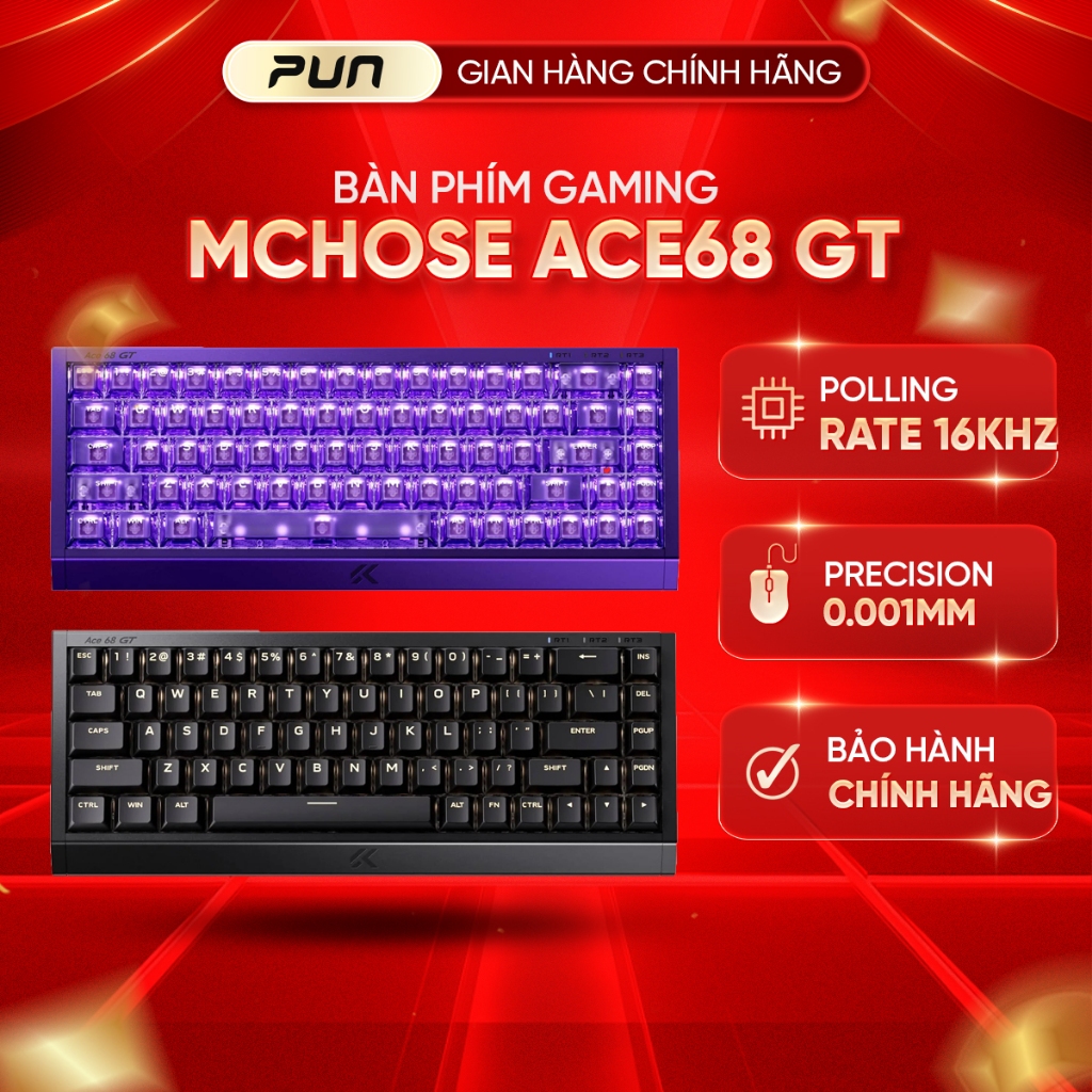 Bàn Phím Cơ Hall Effect MCHOSE ACE68GT Full Nhôm CNC Rapid Trigger 16KHz Chính Hãng Full VAT
