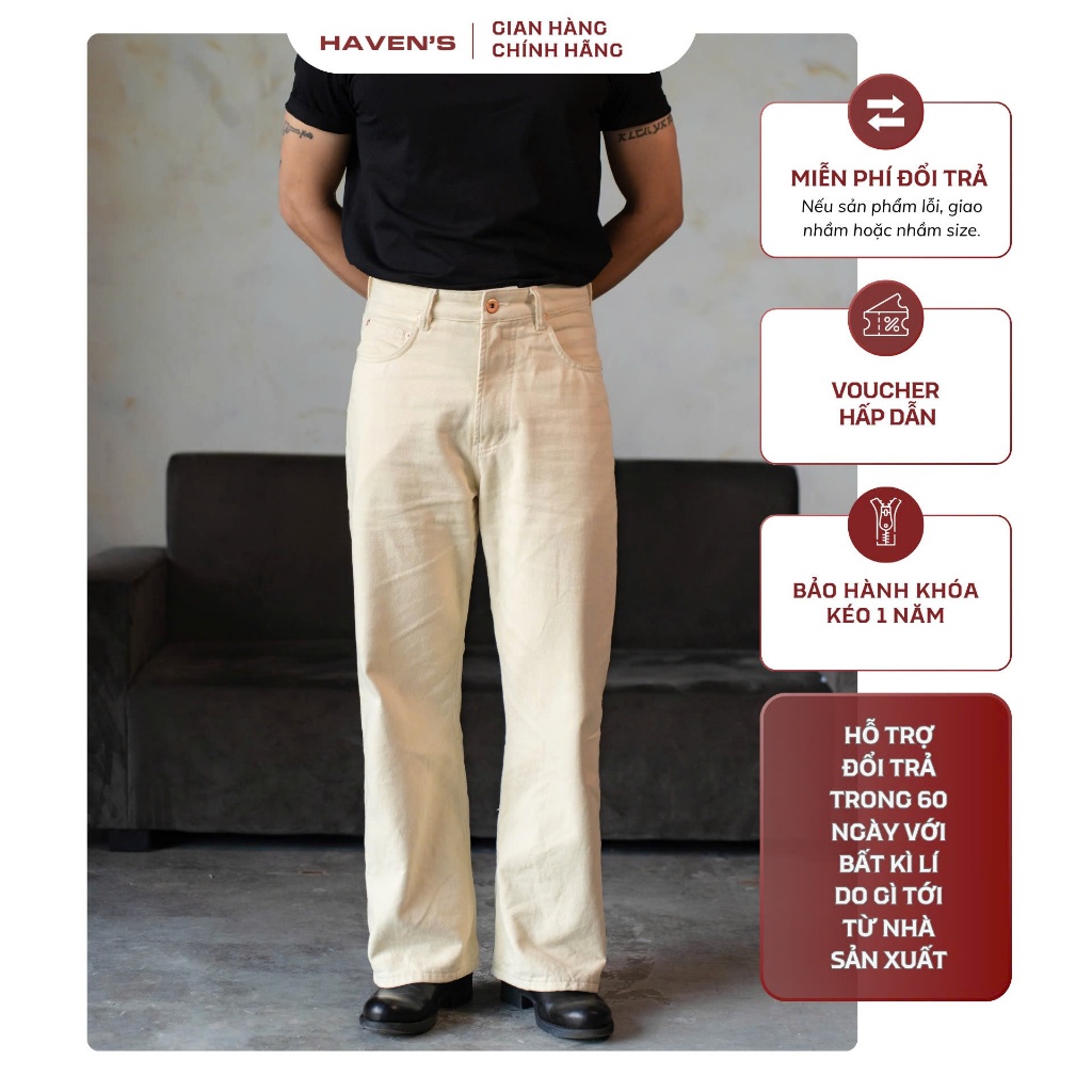 Quần dài nam quần Kaki Haven cao cấp chất liệu cotton dày dặn phong cách ống suông basic