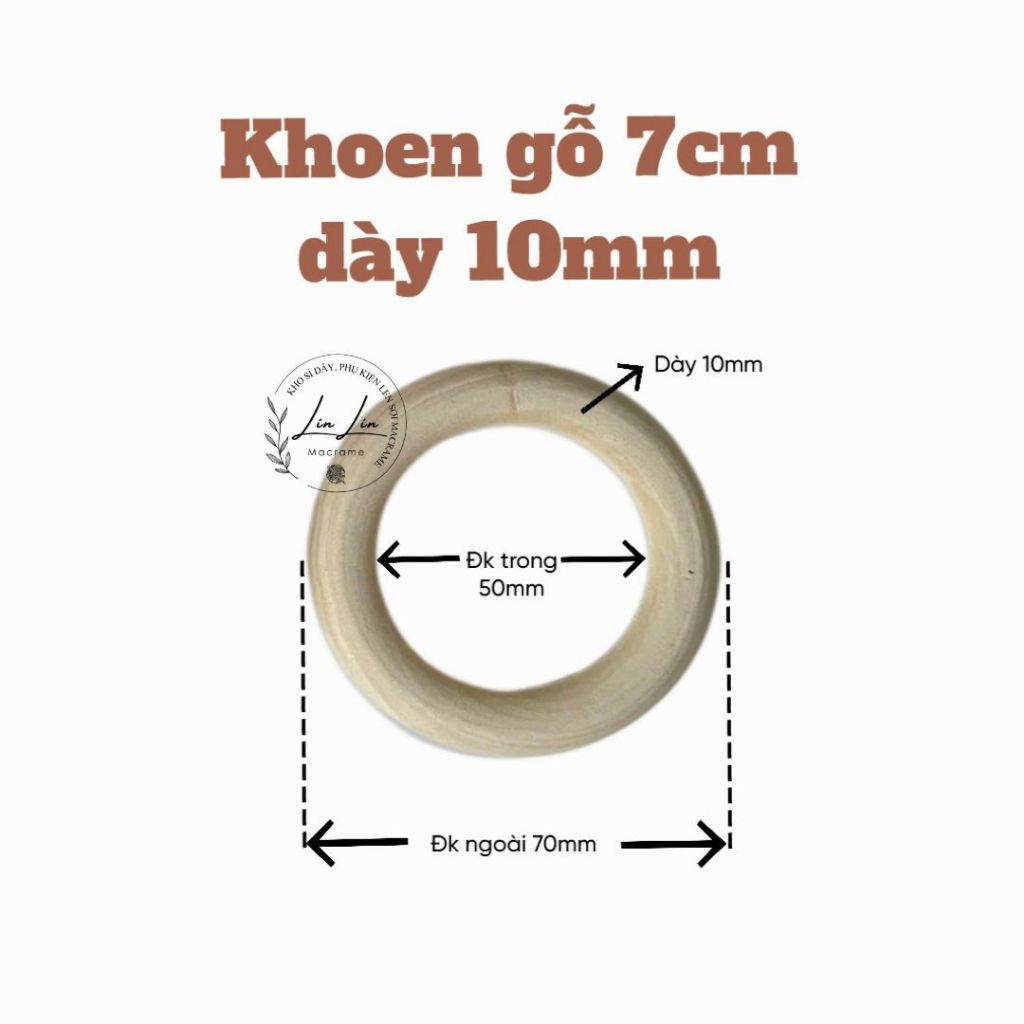 Cặp Khoen Gỗ 7cm treo kệ, dây treo cây macrame, handmade