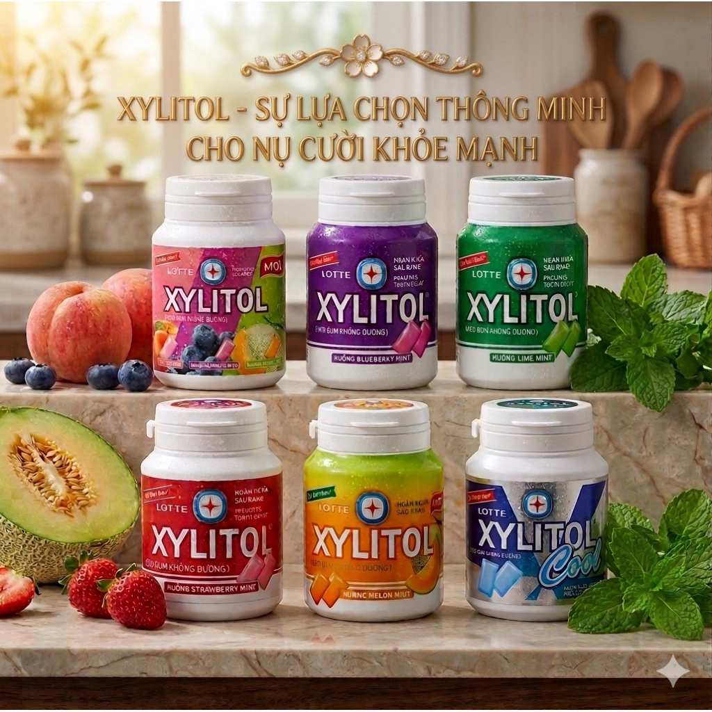 Kẹo Gum Xyliton không đường đủ vị 1 hủ ( 58gr)