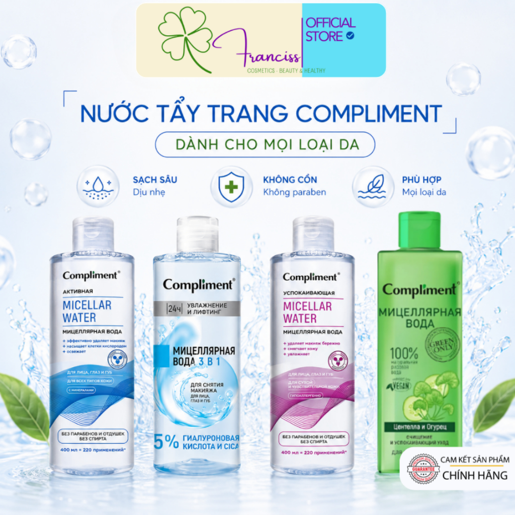 Nước Tẩy Trang Compliment Micellar Water Dịu Nhẹ, Sạch Sâu Dành Cho Mọi Làn Da 400ml