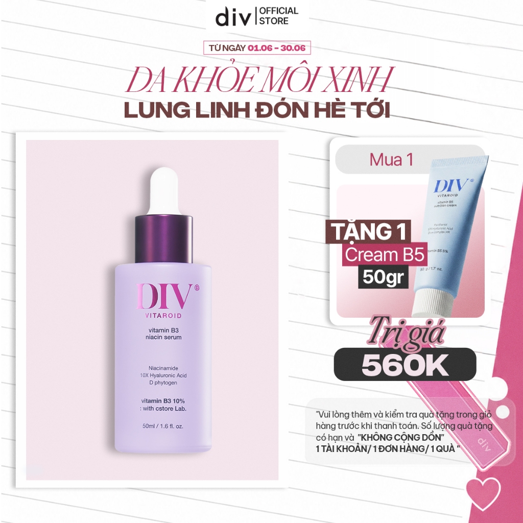 Serum DIV Vitamin B3 Hỗ Trợ Dưỡng Sáng Làm Đều Màu Da Với 10% Niacinamide 50ml