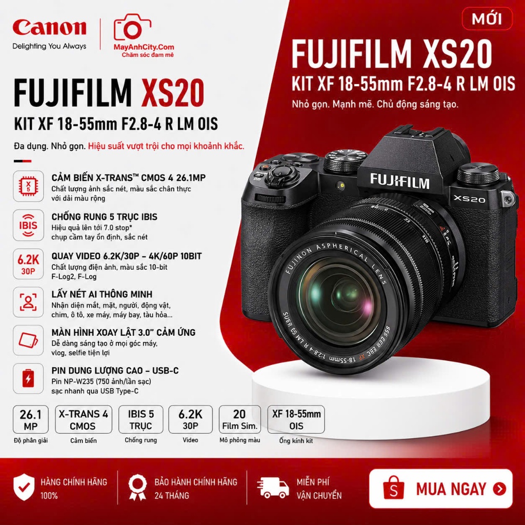Fujifilm X-S20 Kit XF 18-55mm F2.8-4 R LM OIS Chính Hãng - Quay Video 6.2K, Chống Rung IBIS 5 Trục