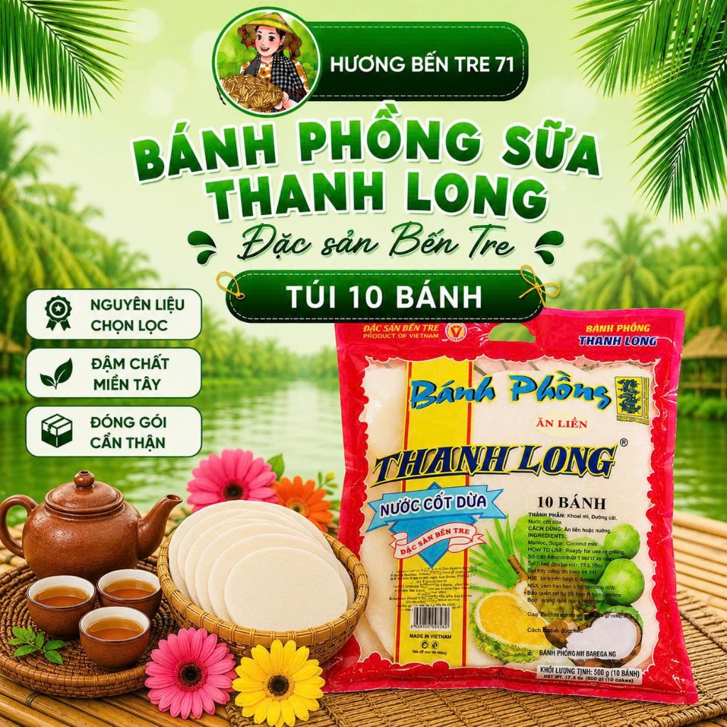 Bánh phồng sữa ăn liền Thanh Long - Túi 10 Bánh