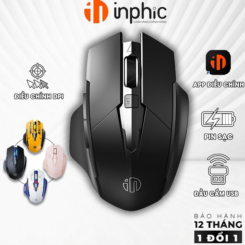 Chuột máy tính không dây INPHIC F1S wireless pin sạc silent chống ồn laptop gaming văn phòng