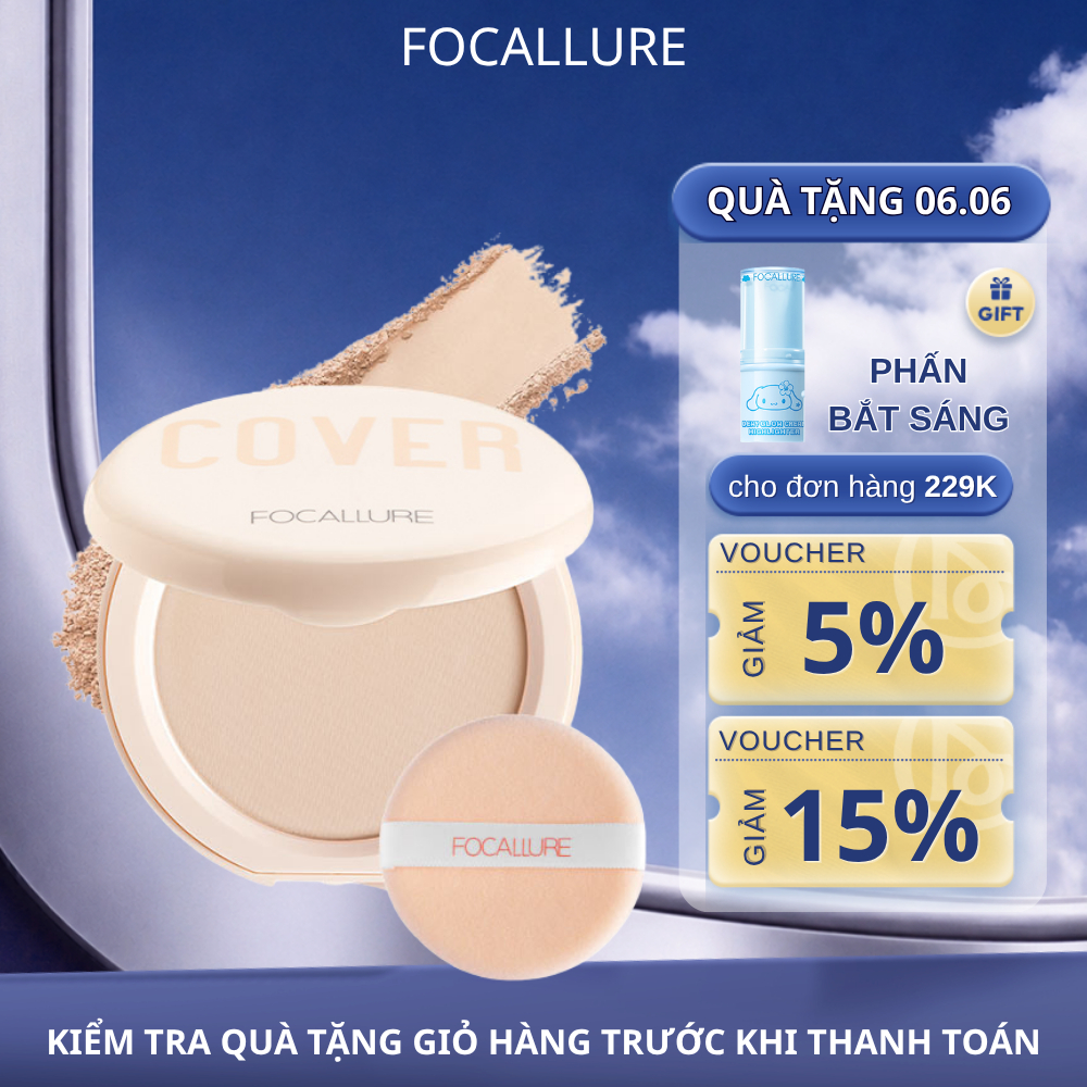 FOCALLURE Phấn phủ lì dạng nén che khuyết điểm hoàn hảo cùng Vitamin C 6.5G