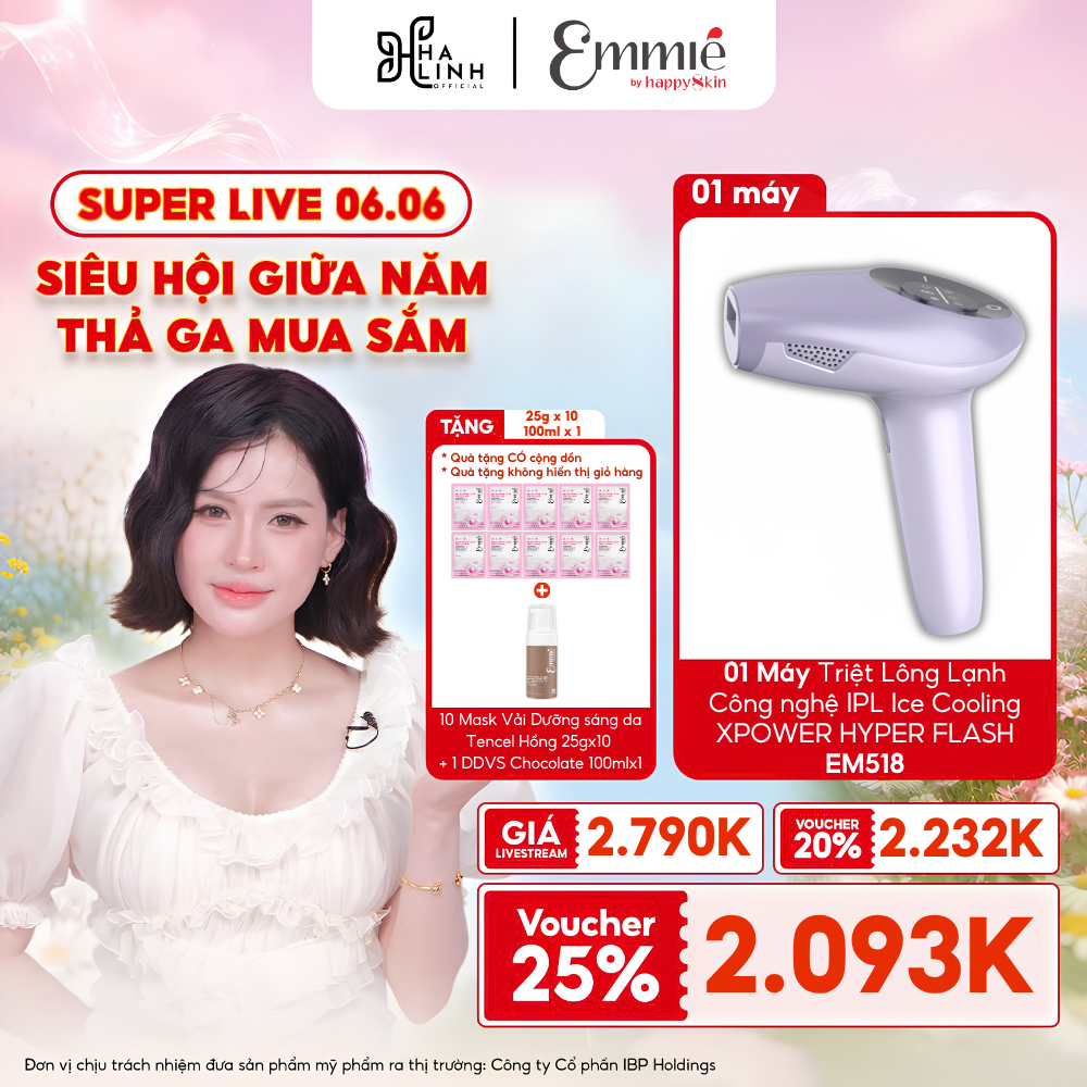 [VHL x Emmie] NEW Máy Triệt Lông IPL Công nghệ Ice Cooling XPOWER HYPER FLASH EM518 TẶNG 10Mask Tencel Hồng+1 DDVS Choco