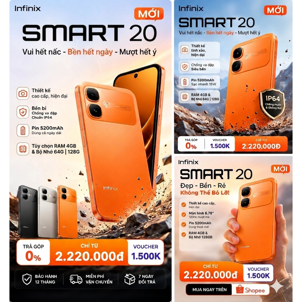 Điện thoại Infinix SMART 20 (4GB/128GB) | Màn hình 120Hz | Helio G81 Ultimate | Pin 5200mAh | BH 12T