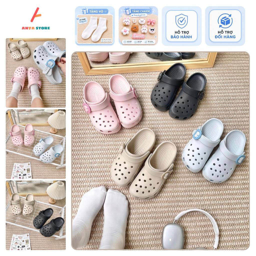 QH10 [Tặng Charm Ngẫu Nhiên, Vớ ] Dép sục ANYA Buckle Nam Nữ Có Khuy Cao 3cm Chất Liệu EVA An Toàn Nhẹ Êm - Đổi size