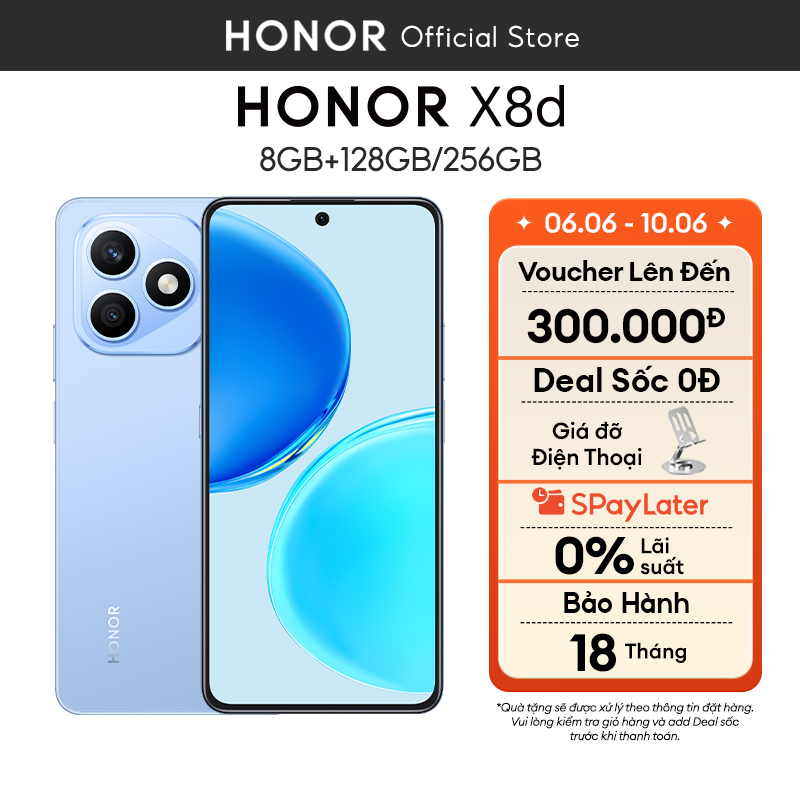 [SẢN PHẨM MỚI] Điện Thoại Honor X8d 8GB +128/256GB | Camera 108MP| Snapdragon 6s Gen 2 | Pin 7000mAh | BH 18 Tháng