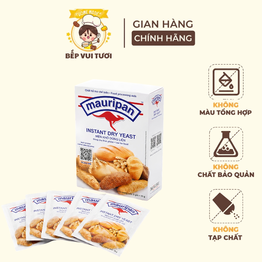 Men nở (Men khô) làm bánh mì, pizza, bông lan Instant Mauri loại 10g/gói BẾP VUI TƯƠI, men mauri, men tuấn phương
