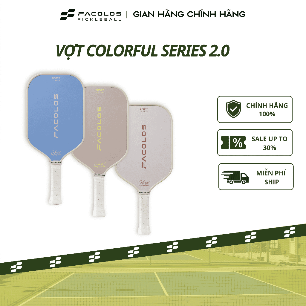 Vợt pickleball Facolos Colorful Collection 2.0 (Sport Series 16MM) nâng cấp với mặt vợt carbon T300