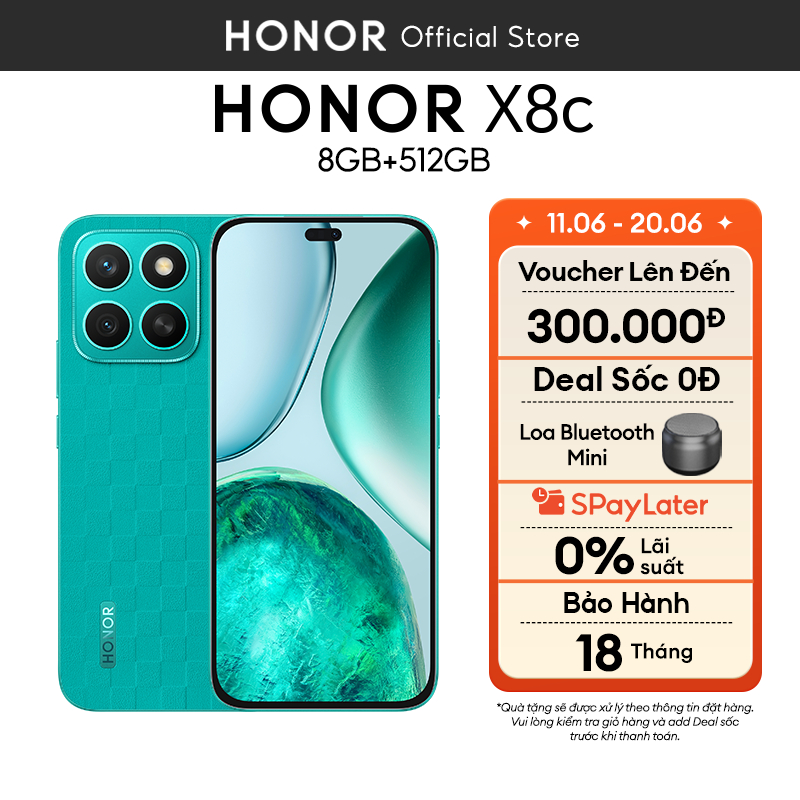 Điện thoại Honor X8c 8GB + 256/512GB | Camera 108MP| Kháng bụi và nước| Snapdragon 685 | Pin 5000mAh | BH 18 Tháng
