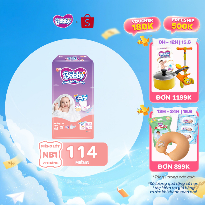 [TẶNG MIẾNG NGẪU NHIÊN] Miếng lót sơ sinh Bobby Newborn 1-108 miếng