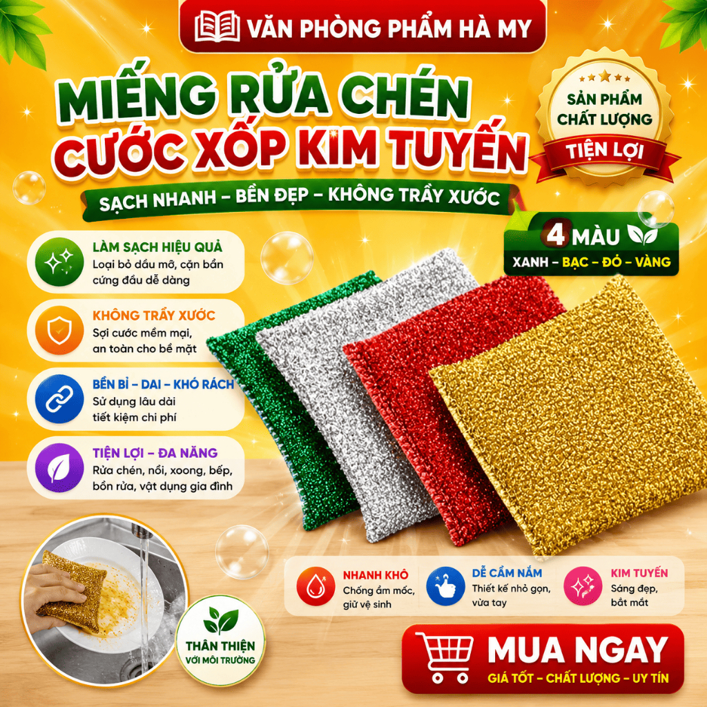 Miếng Rửa Chén Cước Xốp Kim Tuyến - Cước rửa chén, Miếng rửa bát đa năng
