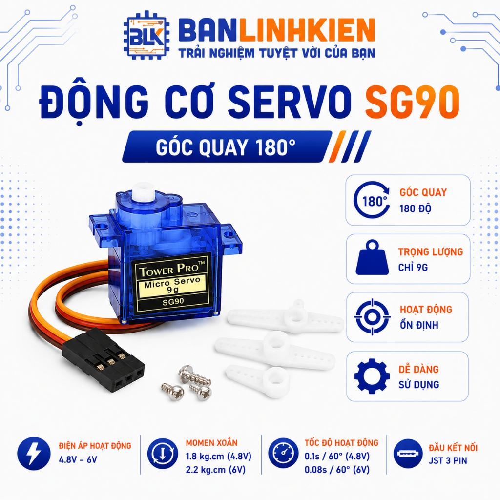 Động cơ Servo SG90 góc quay 180 độ  BANLINHKIEN