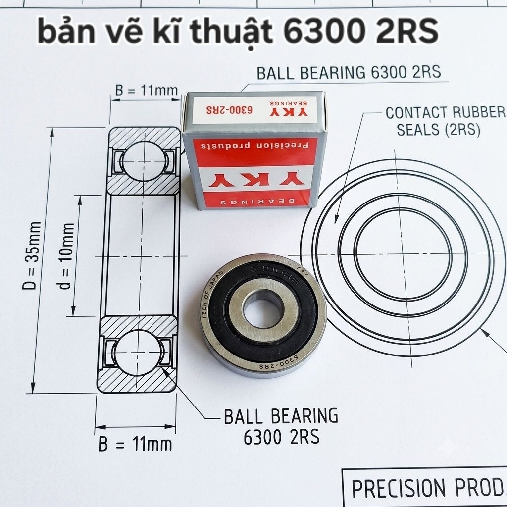 Hộp 10 cái  bạc đạn 6300 2RS YKY ( cốt 10x35x11 mm )