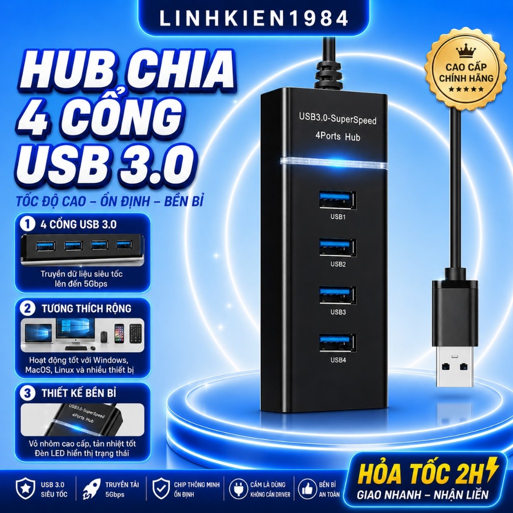 Hub USB 4 Cổng Usb 3.0 Tốc Độ Cao- Loại Tốt