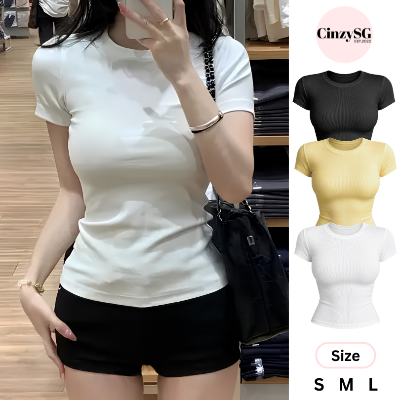 Áo Phông Nữ Body Gân Tăm Basic Form Ôm Dáng Co Giãn Thời Trang Hàn Quốc AT29 CinZy SG
