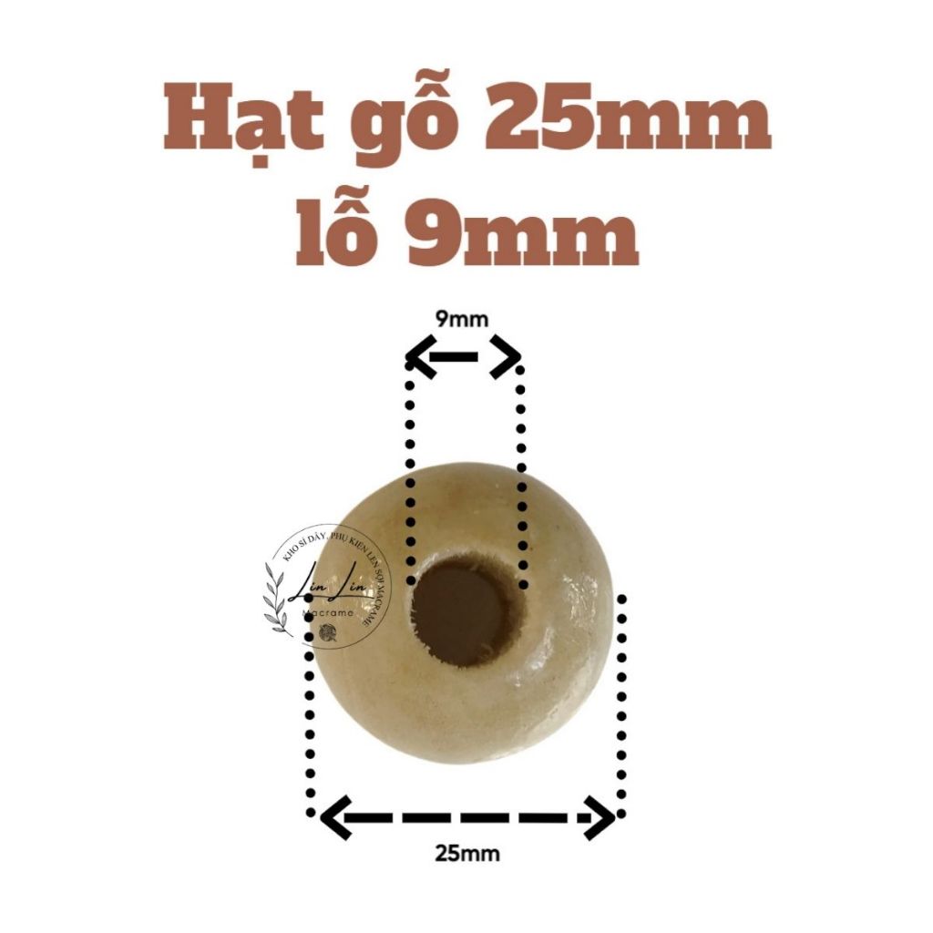 Hạt gỗ to 25mm phi 10 phủ bóng lỗ to hạt gỗ handmade, macrame
