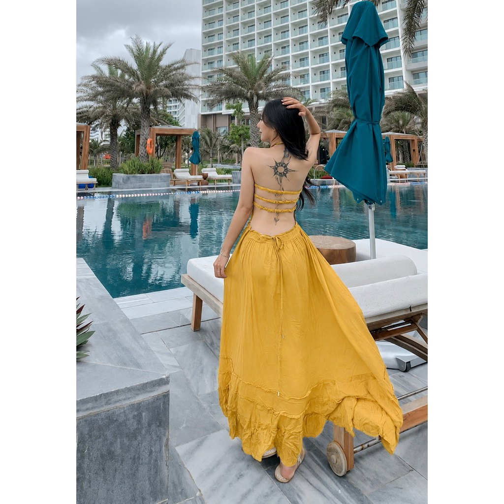 [FREESHIP] Đầm Maxi Bèo Hở Lưng -  Nhà Lỳ Có Maxi
