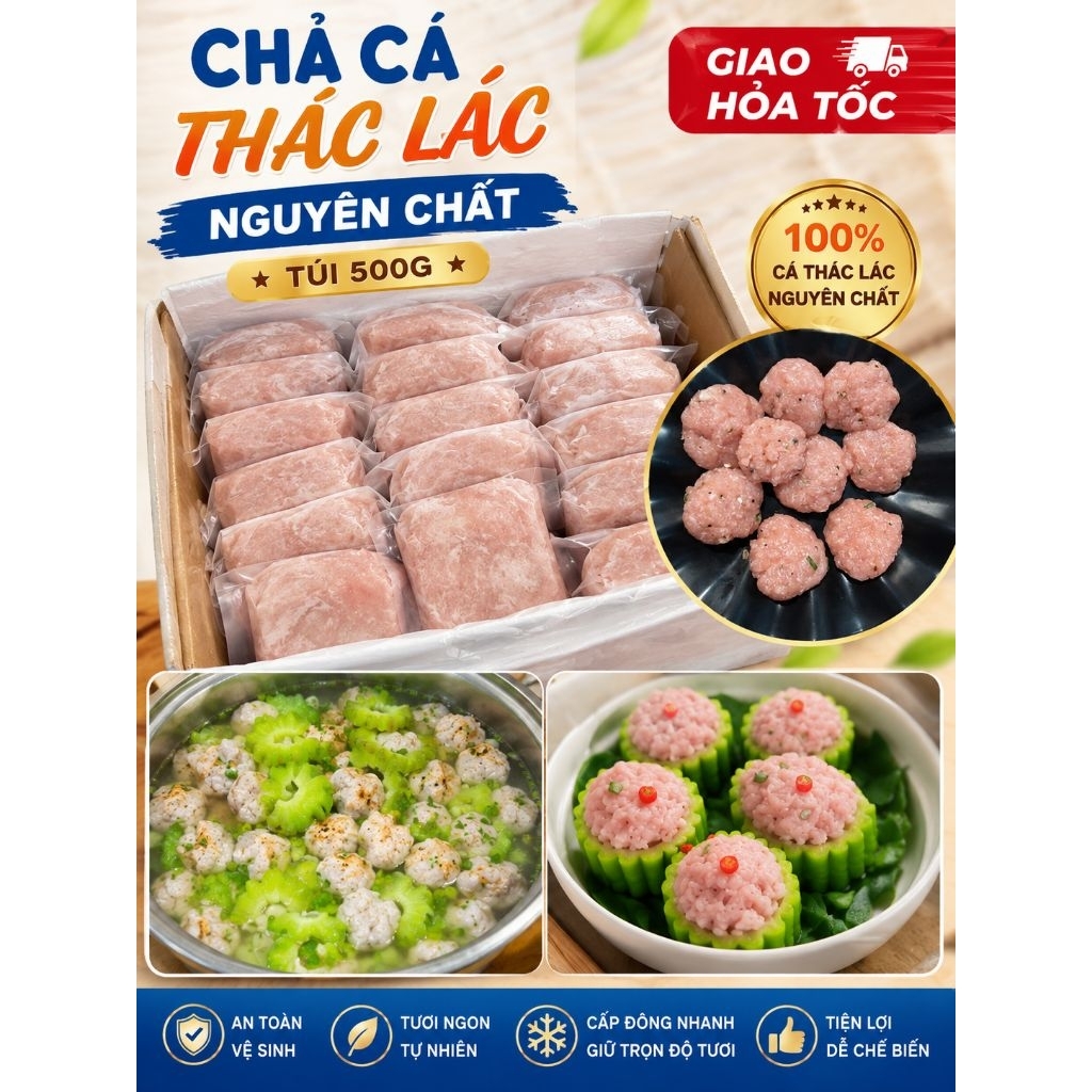 CHẢ CÁ THÁC LÁC NẠO NGUYÊN CHẤT .500g(giao hỏa tốc)