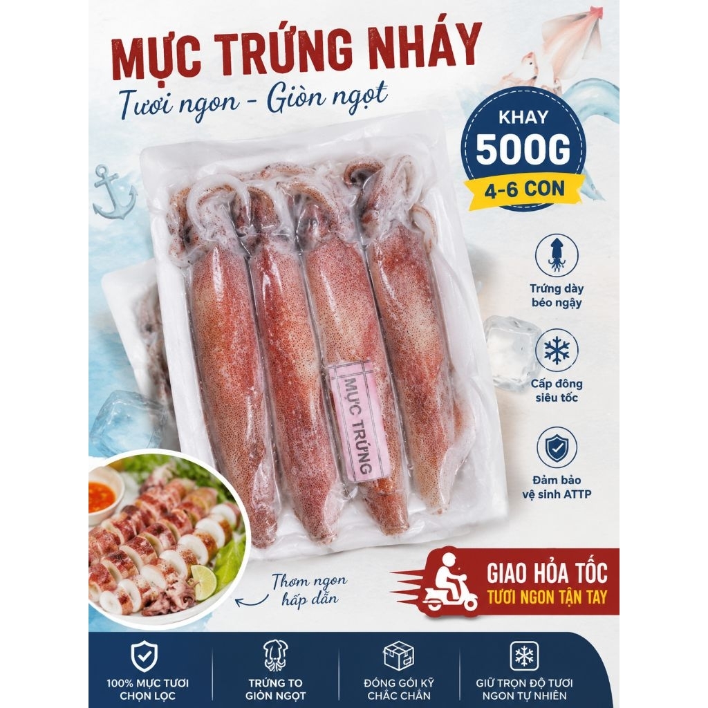 (giao hỏa tốc) MỰC TRỨNG NHÁY MINO FULL TRỨNG TỰ NHIÊN. KHAY 500g 4 -6con