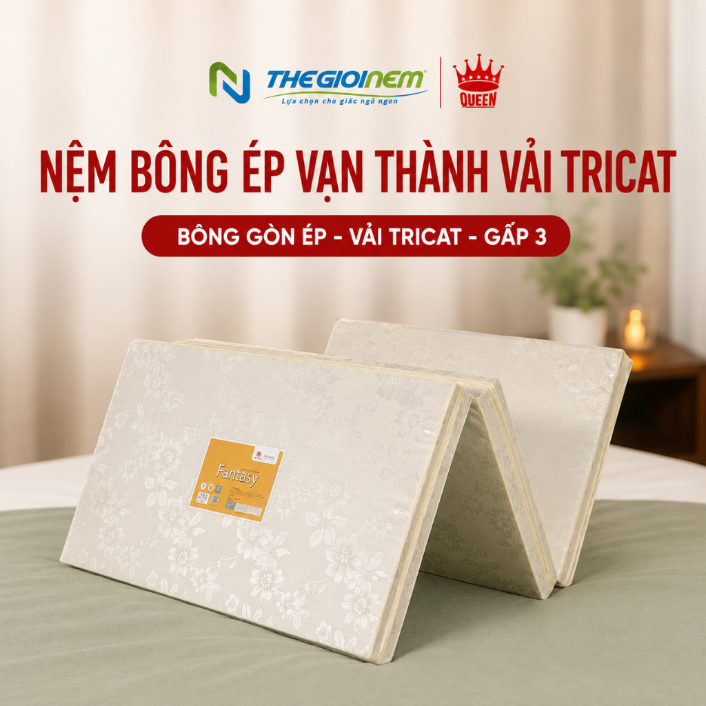 Nệm Bông Ép Vạn Thành - Vải Tricat (Màu Ngẫu Nhiên)