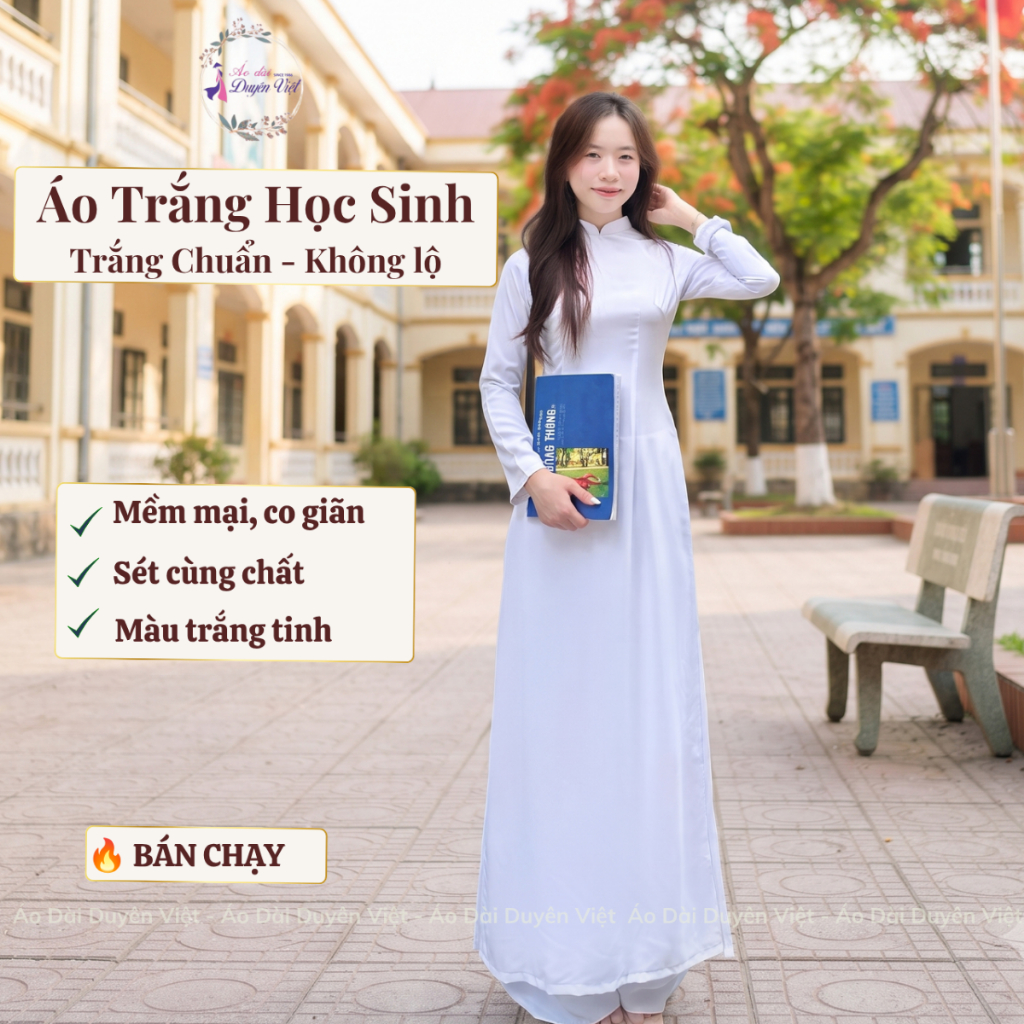 [BÁN CHẠY] Áo Dài Trắng Học Sinh Nữ Tay Dài Cổ Cao Form Chuẩn Ôm Eo Vải Dày Dặn Không Lộ Đủ Size