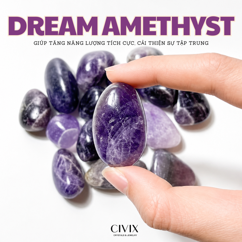 Đá Dream Amethyst Tumble Thạch Anh Tím Phong Thủy Bình An Giấc Ngủ