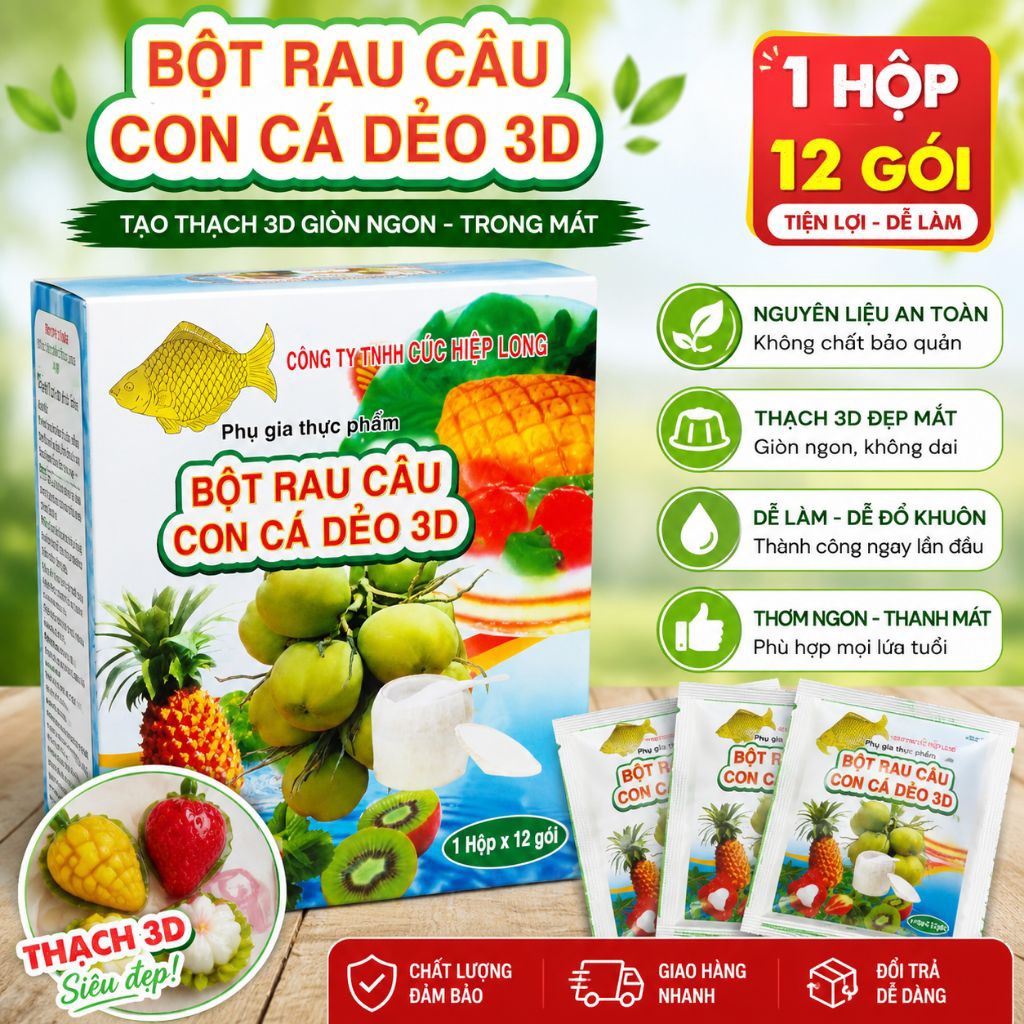 bột rau câu cá dẻo 3D 1hôp 12goi