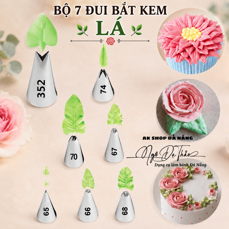 Bộ 7 đui nhôm tạo hình bông kem LÁ ( AKSHOPCAMLE 2200.022 )