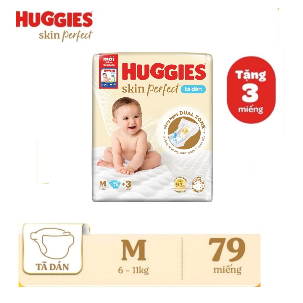 Tã dán Huggies Skin Perfect M46+3/M76+3 Miếng 6-11kg