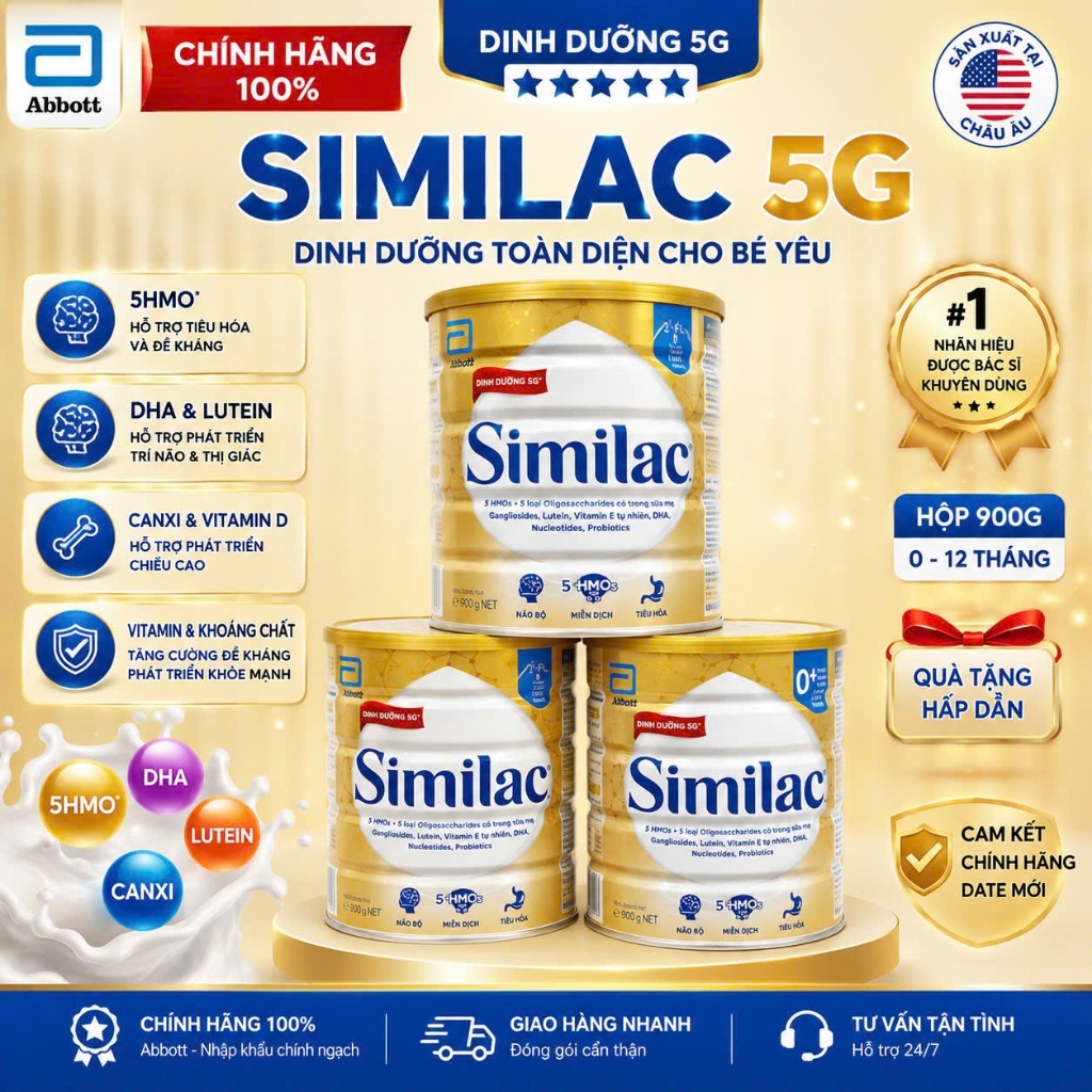 Combo 02 lon Sữa Similac 5G+ 2+,1+,0+.Lon 800g  | 5 HMO, DHA, Lutein, Probiotics | Hỗ Trợ Tiêu Hóa & Đề Kháng