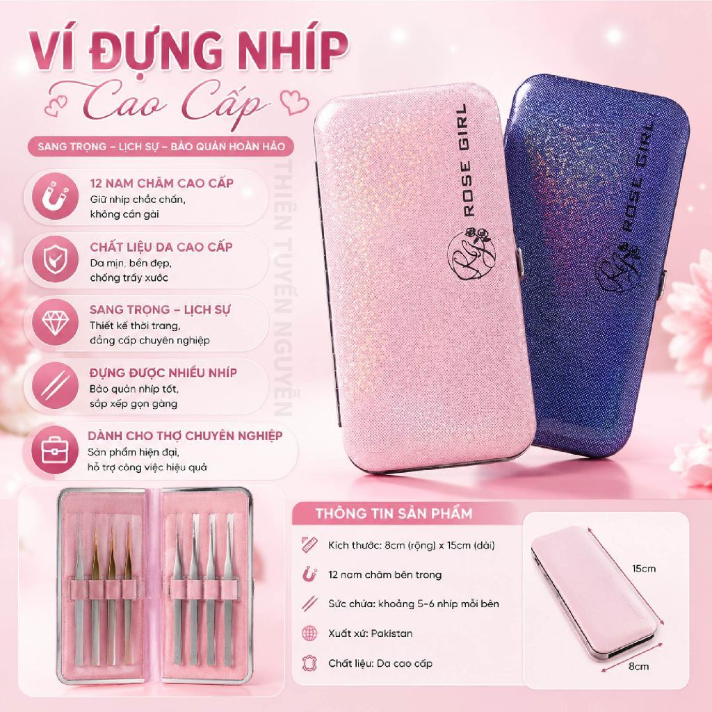Ví đựng nhíp cao cấp, 12 nam châm xuất xử Pakistan, giữ nhíp không cần gài, sang trọng, lịch sự, đẹp