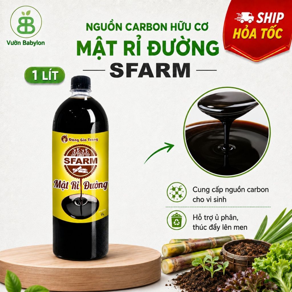 Mật Rỉ Đường Sfarm, Hỗ Trợ Cải Tạo Đất, Chất Xúc Tác Ủ Phân hữu cơ, Nuôi Cấy Vi Sinh Vuonbabylon - Chai 1L