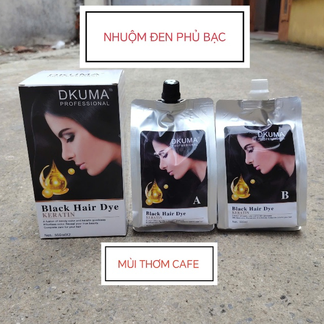 01Kem Nhuộm Không dính ra đầu DKUMA ORGANIC 500ml Phủ Bạc màu ĐEN và NÂU , Nam, Nữ Women
