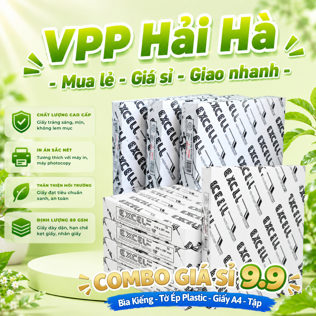 Giấy In A4 Excel 80gsm Giấy Photo Văn Phòng Trắng Mịn Chống Kẹt