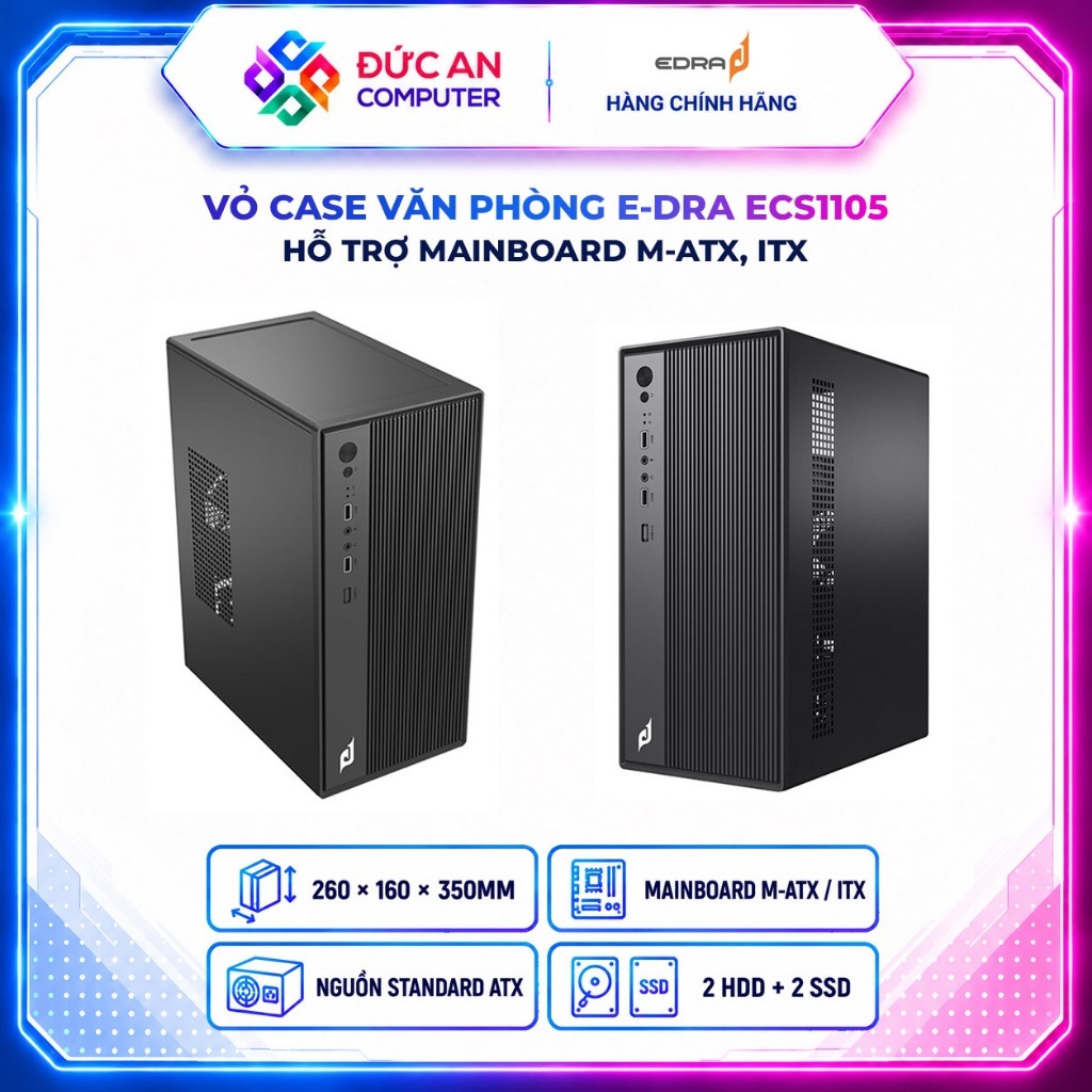 Vỏ Case máy tính E-DRA ECS1105 (M-ATX / Màu Đen)