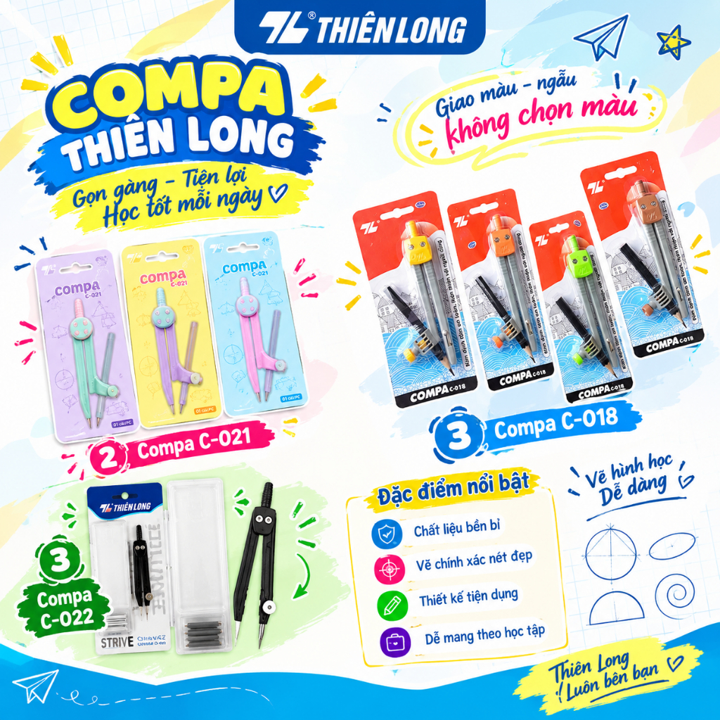 [Link Nhiều Mã] Compa Thiên Long – Dụng Cụ Vẽ Hình Học Sinh, Sinh Viên