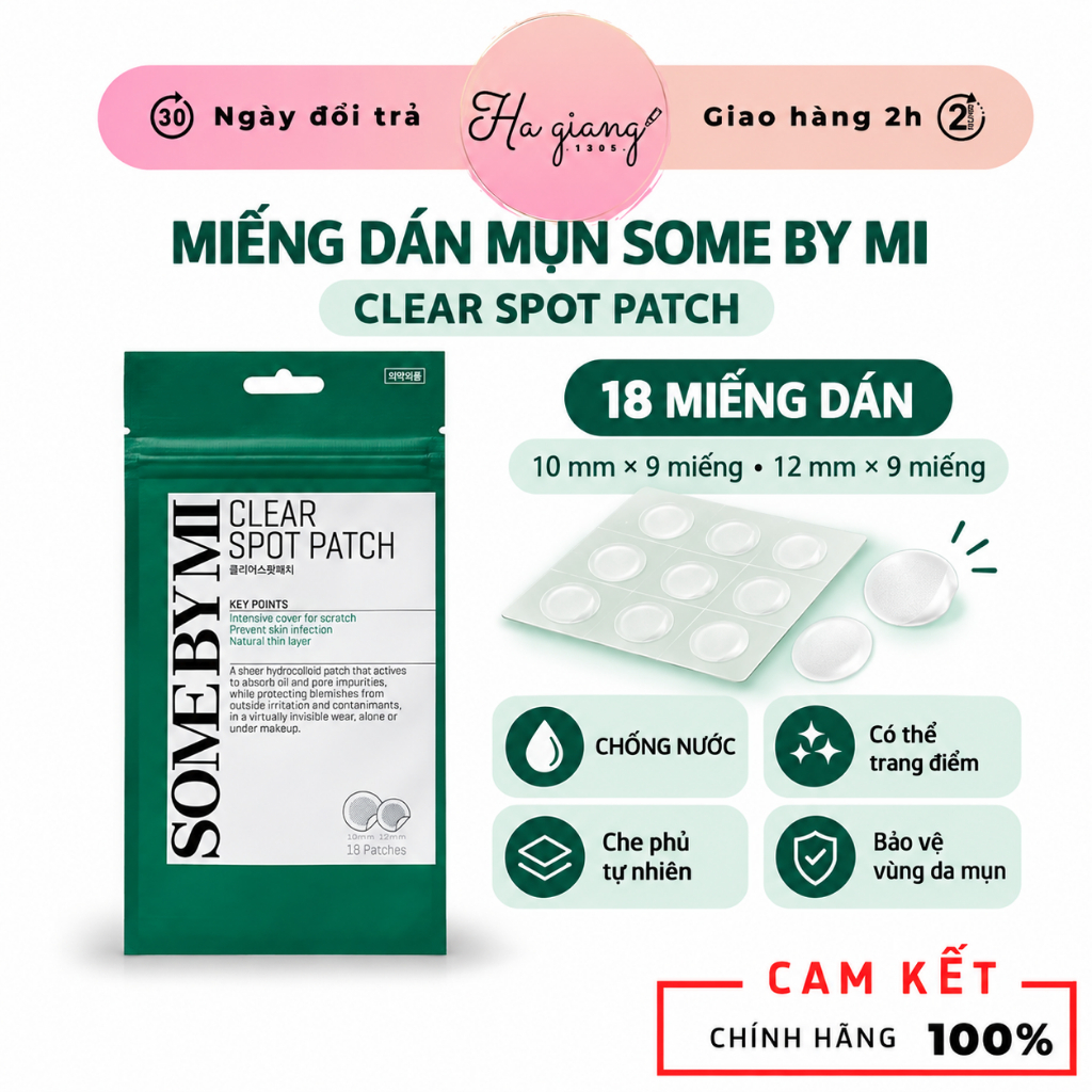 Miếng Dán Mụn Some By Mi Spot Patch 18 Miếng mỏng và trong suốt, hút mụn sau 8h