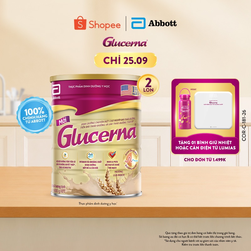 Combo 2 Lon Sữa bột Glucerna Hương Lúa Mạch 800g dành cho người bị tiểu đường